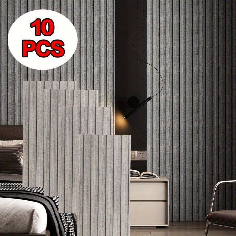 10 Pack 30x60 Cm Wood Effect 3d Wall Stickers, Self-adhesive Slat Pet Panels Peel And Stick Waterproof Wallpaper For Living Room Bedroom Background Wall
