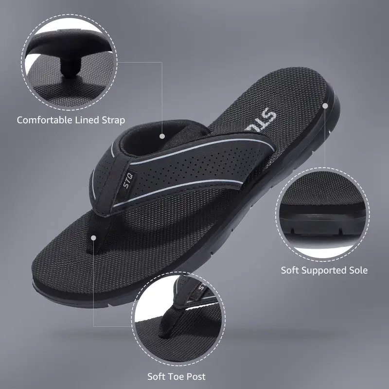 stq womens non slip lightweight flip flops mat texture slip on thick cushioned eva sole breathable fabric upper for beach pool yoga casual summer wear pool flip flops eva cushioned sole Product details 2