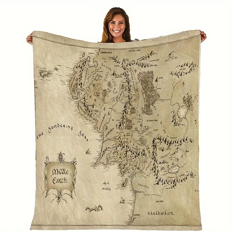 

1pc Map Fleece Blanket - Soft, Lightweight, Reversible, Home Decor Throw For All , Polyester, Anime-themed, Ideal For Camping, Machine Washable