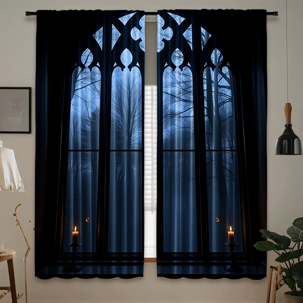 artikel foto set van 2, gothic gordijnen voor een huis met een horror-thema, met stangzak ontwerp, geschikt voor slaapkamer en woonkamer, ideaal voor huis- en kamerdecoratie.