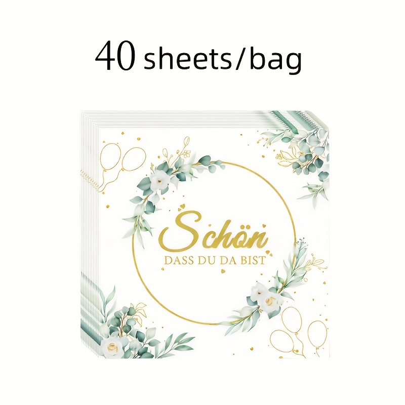 E-shop 20/40 Blätter (1 Pack) "" Eukalyptusblatt und Gänseblümchen bedruckte Servietten - 2-lagiges elegantes Blumenmuster für Hochzeiten,