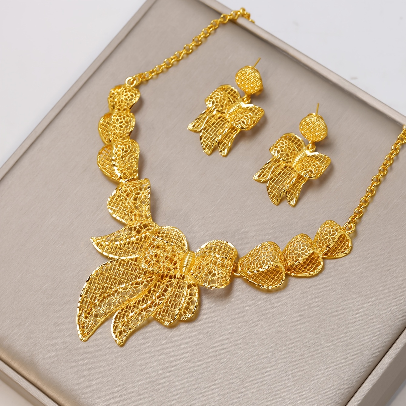 TEMU Middle Eastern Direction 2pcs Earring Necklace Set Dubai Women's Retro Traditional Engagement/wedding Decor Perfect, Mother's Day Gift