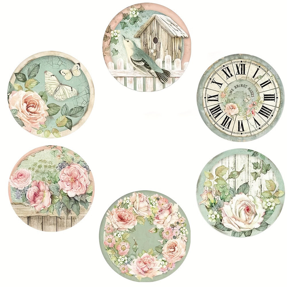 

6pcs Wooden Insulation Pad For Home Use, Wood Coaster For Tea Cups And Coffee Mugs In The Spring Flowers And Birds Series, Scene Decoration, Holiday Room Decoration, Theme Party Decoration