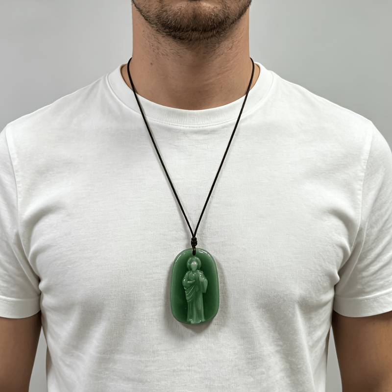 Men's Retro Glass Pendant Saint Judas Adjustable Necklace