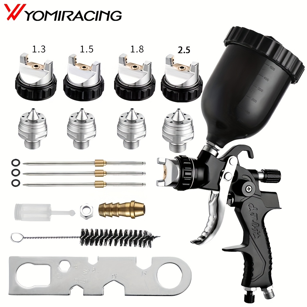 TEMU Air Gravity Spray Gun Set, Professional 600cc Spray Gun, 1.3mm 1.8mm 1.5mm 2.5mm Hvlp Nozzle, Black Adjustable Gravity Spray Gun, Including