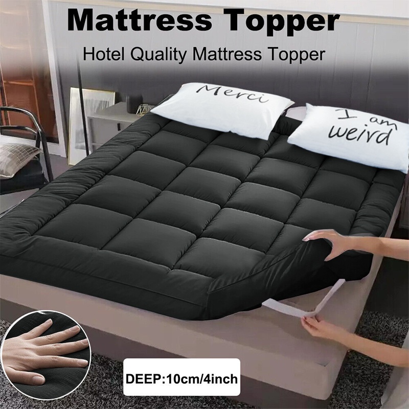 1200 GSM Mattress Topper & Pad for Hotels, 10Cm Extra Thick with Heavy Filling, Ultra Soft Fluffy Microfiber, Box Stitched And Equipped with Elastic Straps, Suitable for UK Single, Double, And King Beds