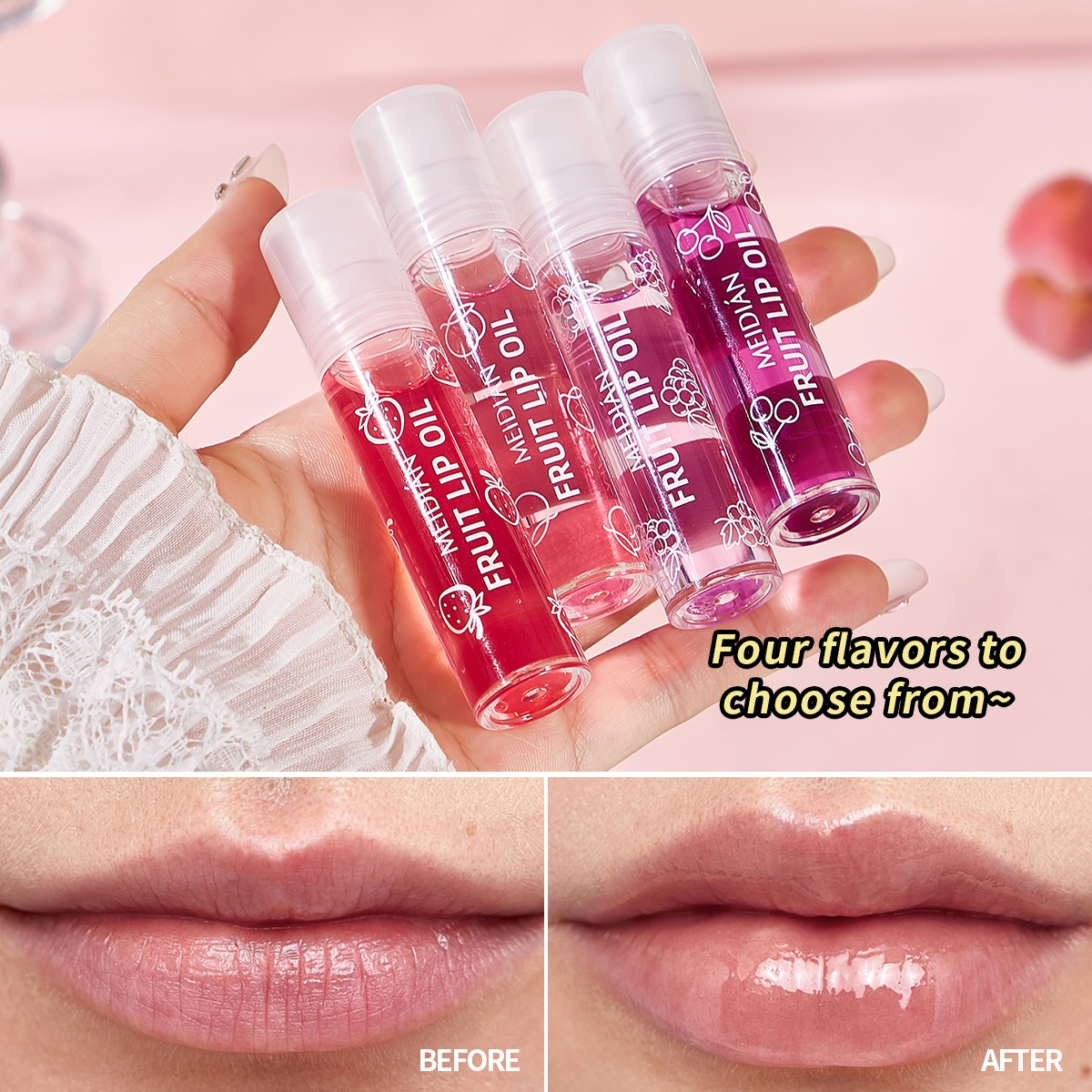 4pcs set roller lip oil set box lip gloss fruit flavor - Temu Qatar