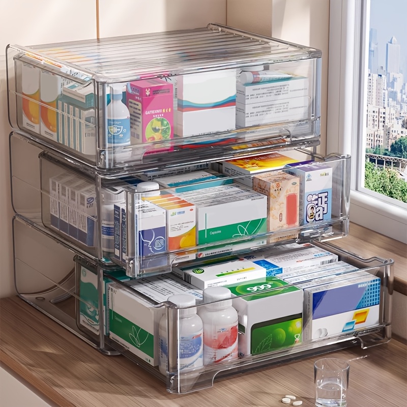 1 stück voidisle transparenter medizinschrank mit schiebetüren – mehrfach-schubladen kunststoff-medikamentenbox, freistehend/montierbar (keine werkzeuge/montage), platzsparend für badezimmer & – flachprofil medikamentenbox