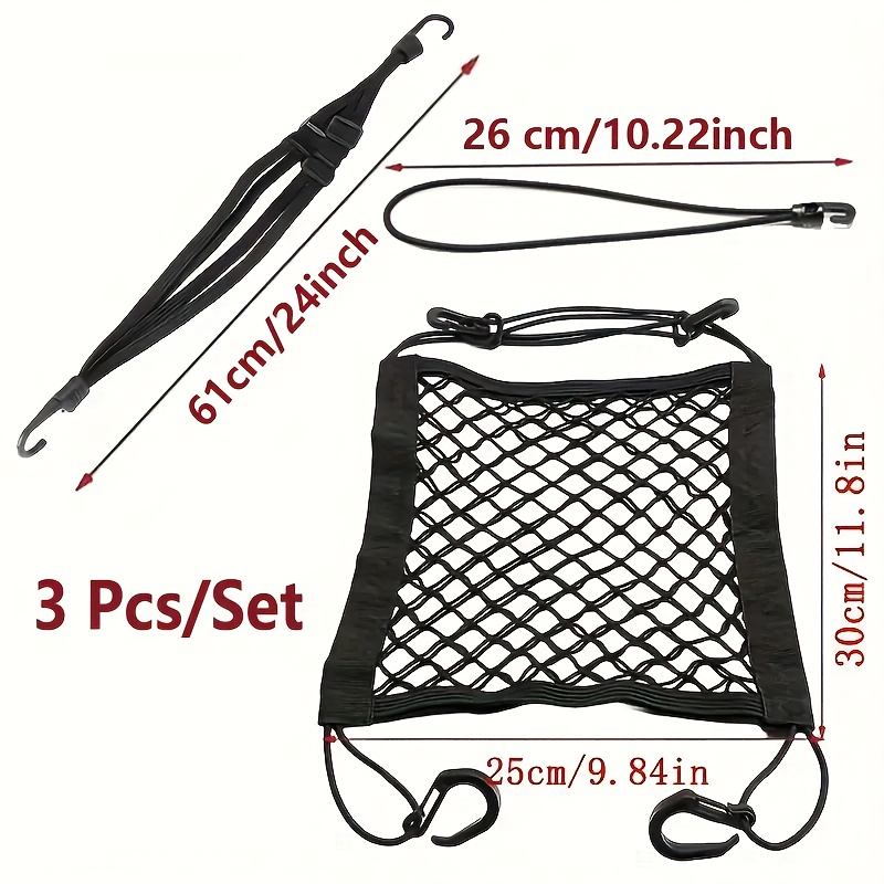 E-shop 3er Set Motorradhelm Netze, Bike Elastische Bindeseile, Multifunktionale Haken Elastikbänder, Schwarze Mesh Aufbewahrung, Ausrüstungssicher und