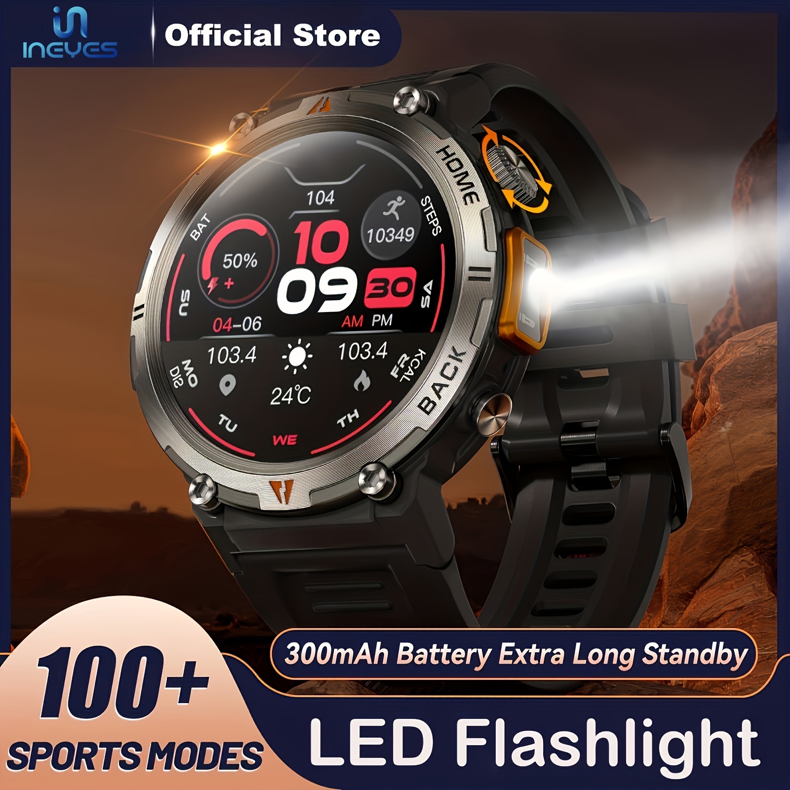 スポーツスマートウォッチ男性用: LED 照明、電話応答/発信