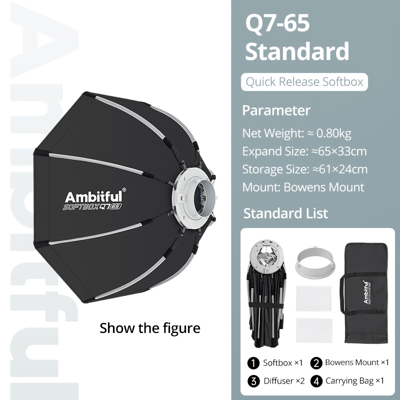 AmbitfulQ7SeriaSzybkozłączkaBowensmontażośmiokątny/kwadratowySoftbox55cm/60cm/90cm/30x120cm/60x90cmSoftboxDyfuzorPrzenośneOświetlenieStudyjnedoPortretów,TransmisjinaŻywo,ZdjęćPlenerowych