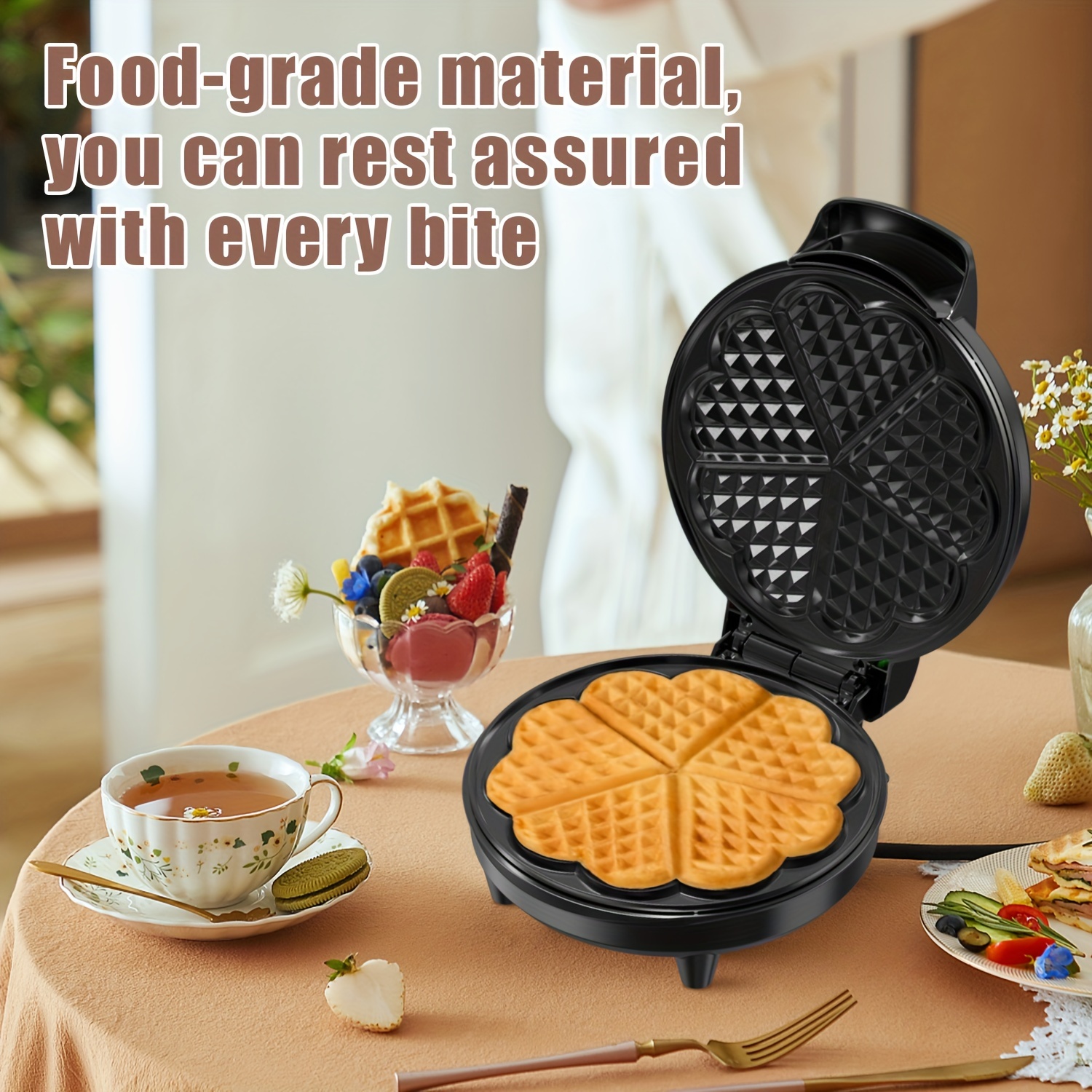 

1pc, Pancerka Belgian Waffle Maker With Adjustable Temperature Control, Non-stick Plates And Cool Touch Handle, Makes 8" Waffles, Stainless Steel, Kitchen Supplies, Kitchen Accessories
