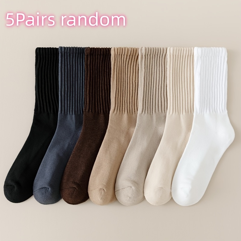 TEMU 5 Pairs Random Women's Comfortable Fashionable Breathable Versatile Classic Solid Color Slouch Socks Mid-calf Socks