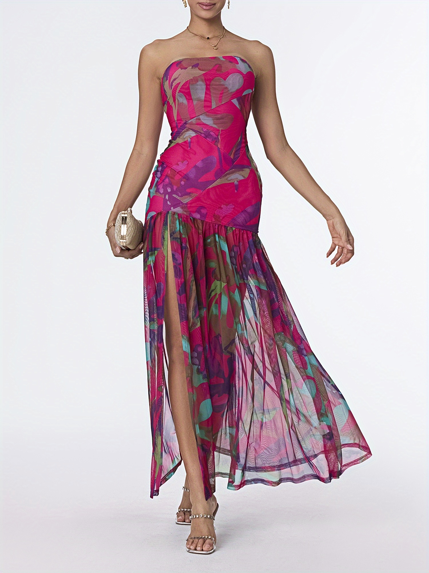 women's shoulder floral tube top dress asymmetrical high - Temu