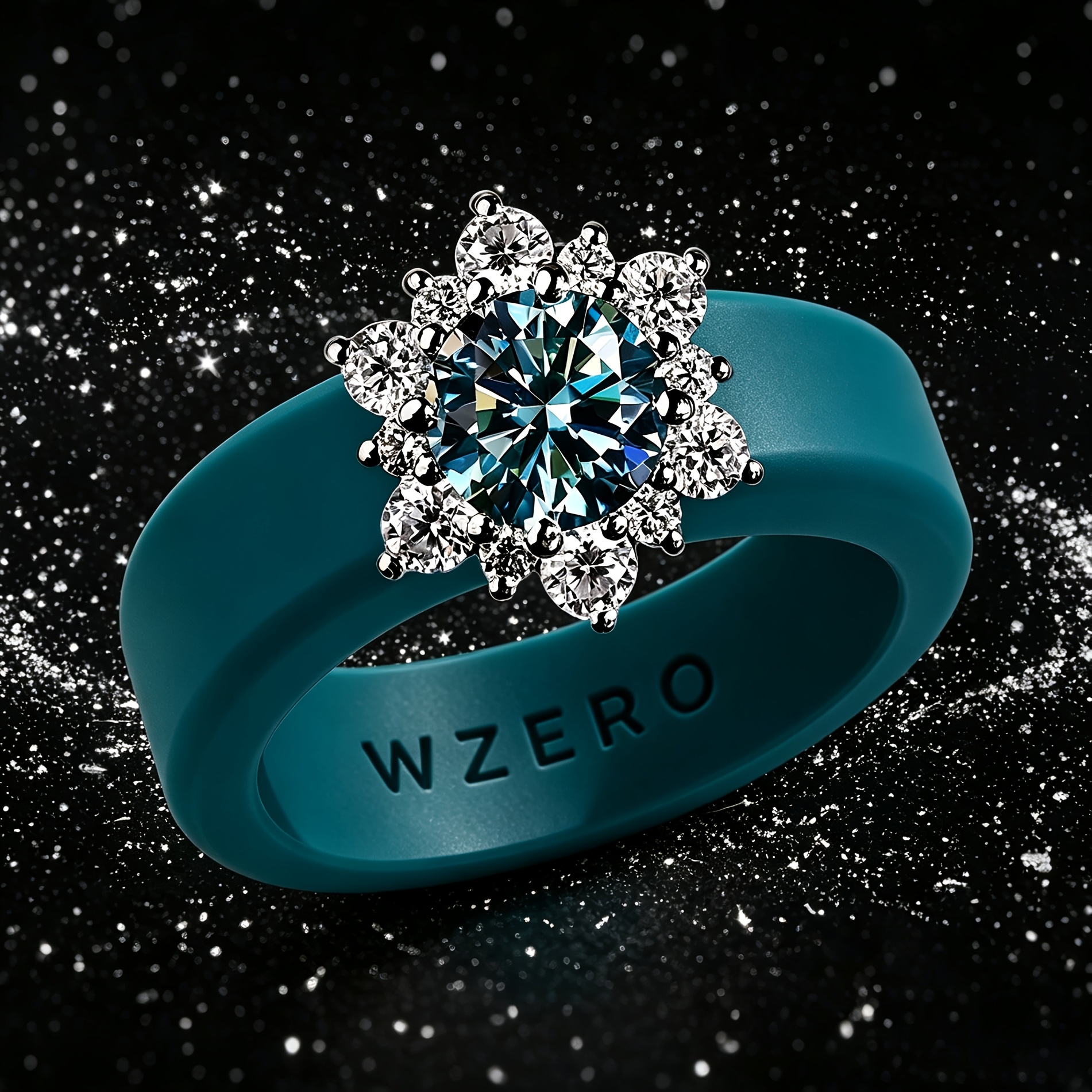 TEMU Anello con di in Zirconia blu 5A e 5A con fascia in silicone ipoallergenico e 1 placcatura, per allenamento, uso , feste - Verde a lei, regalo