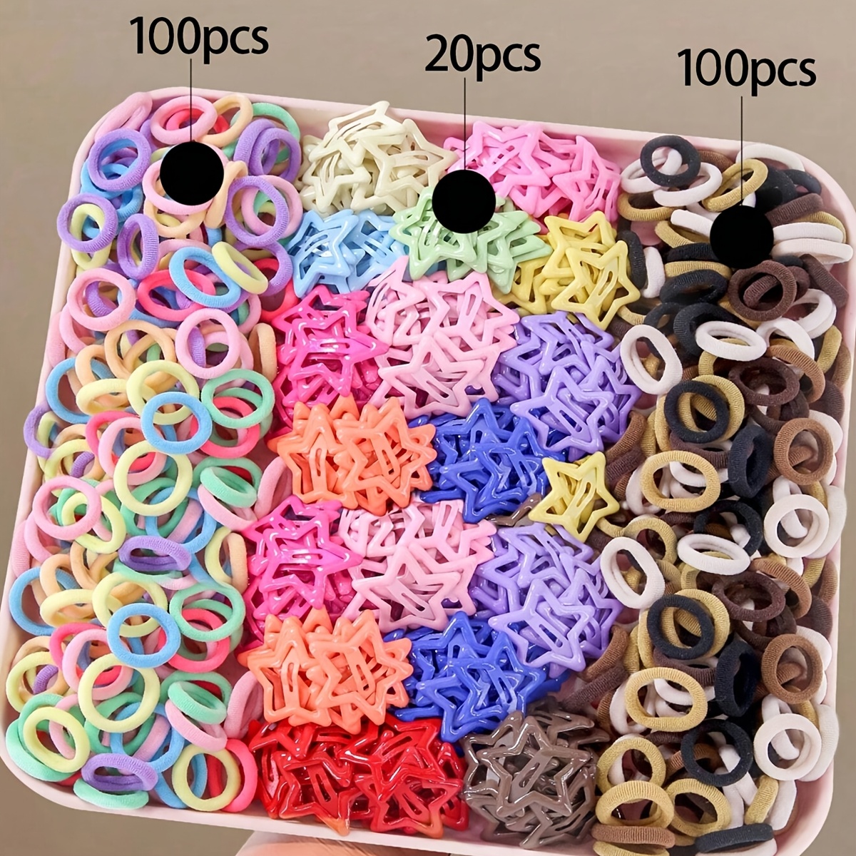 Image of 220pcs/set Of Colorful And Exquisite Hair Ties, Star-decorated Hair Clips, Side Bangs Hair Clips, Hair Ties, Ladies' Sweet And Fashionable Hair Additions, Suitable For Daily Use