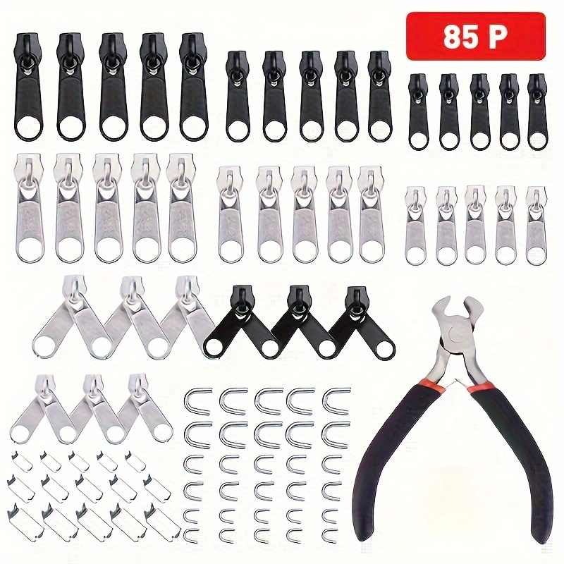 Image of 85pcs/set Zipper Repair Kit With Pliers, Easy Sliding Zipper Replacement Tool Set For Clothing And Gear, Including Sizes And Styles And Installation Guide