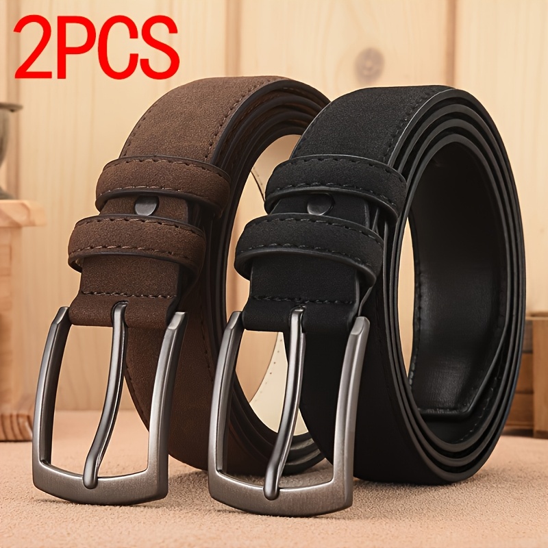 TEMU 2pcs Ruilaibo Men's & Women's Suede Needle Belts - Alloy , Square Button, Leather, , Versatile Belt For Jeans, Perfect Gift For Family & , Jeans
