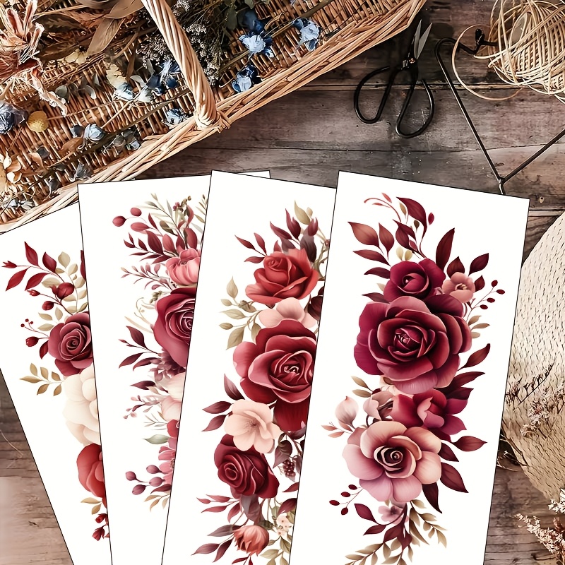 TEMU A Set Of 4pcs Friction Transfer With Rose And Peony Floral Designs, Suitable For Decorating Furniture, Refrigerators, Cabinets, Scrapbooks, And