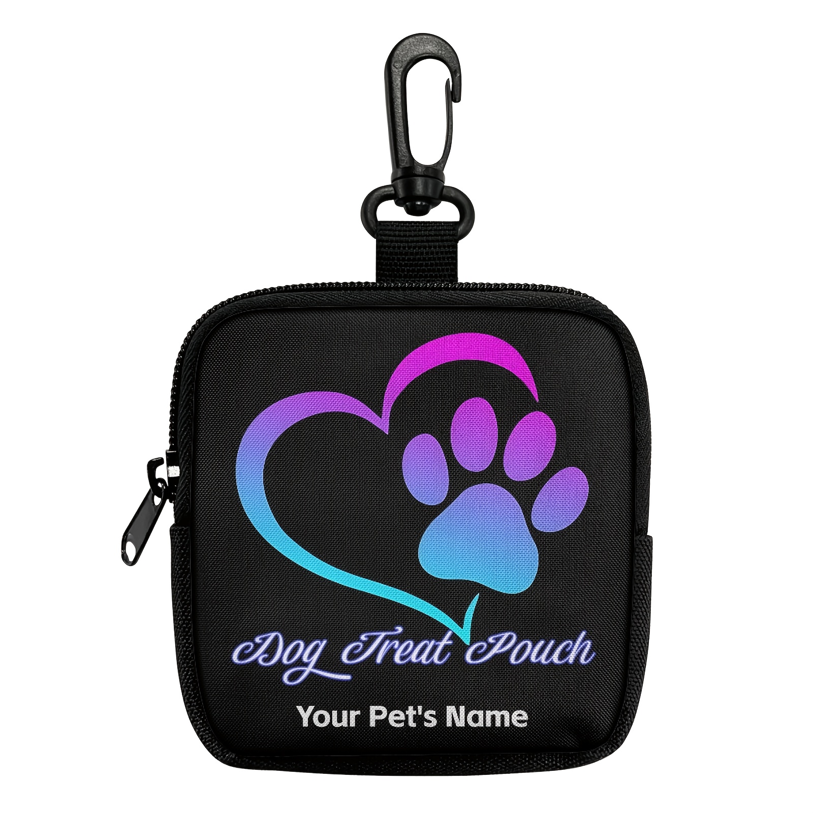 TEMU A Personalized Text Custom Dog Treat Bag, "dog Treat Pouch" With Heart-shaped Paw Print Design, A Portable Dog Snack Bag Featuring A Hook And
