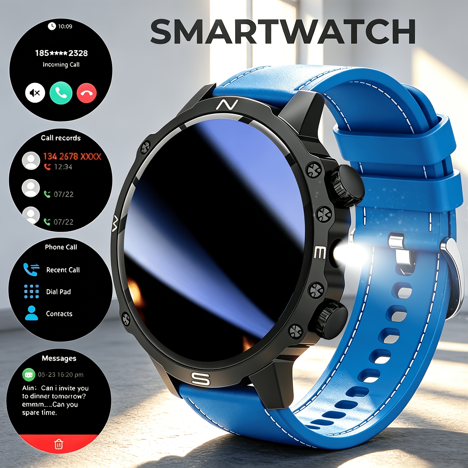 New Smartwatch with LED Light & Wireless Calling Features