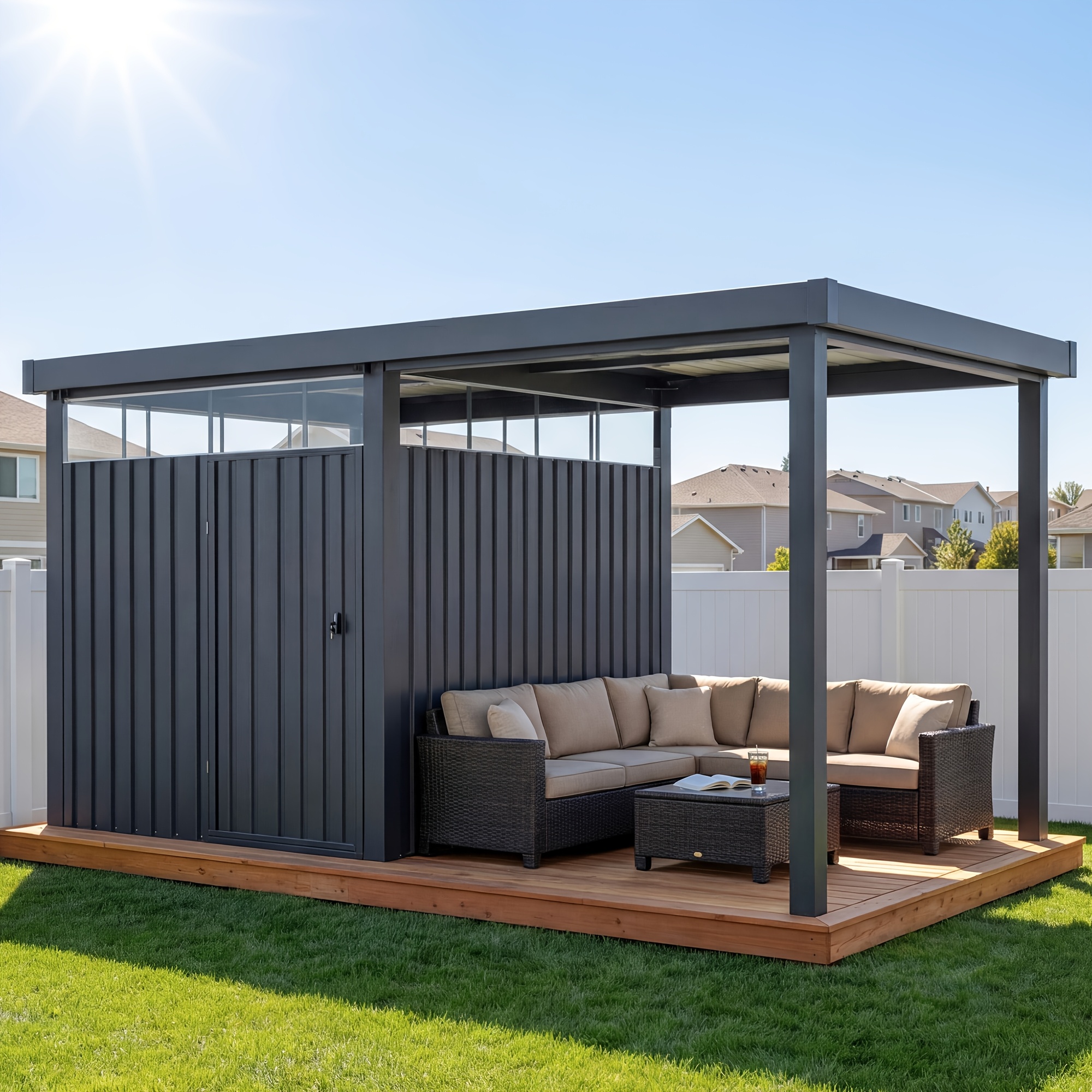   3X3 FT& 10x12 FT & 14x7 FT Heavy Duty Metal Outdoor Storage Shed, Galvanized Steel Garden Tool Shed With Lockable Door For Backyard Patio Lawn, Large Capacity Utility Shed For Bikes Trash Cans Lawn Mower Gardening Equipment, Multiple Sizes