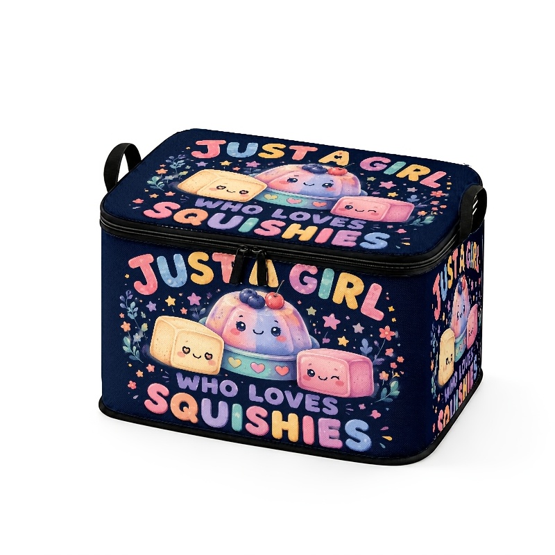 TEMU Cute " Who Squishies" Storage Box With Smiling Jelly - Pink & Blue Polypropylene Suitable For Home, Dorm Decor, Gift For, Birthday Present, Desk