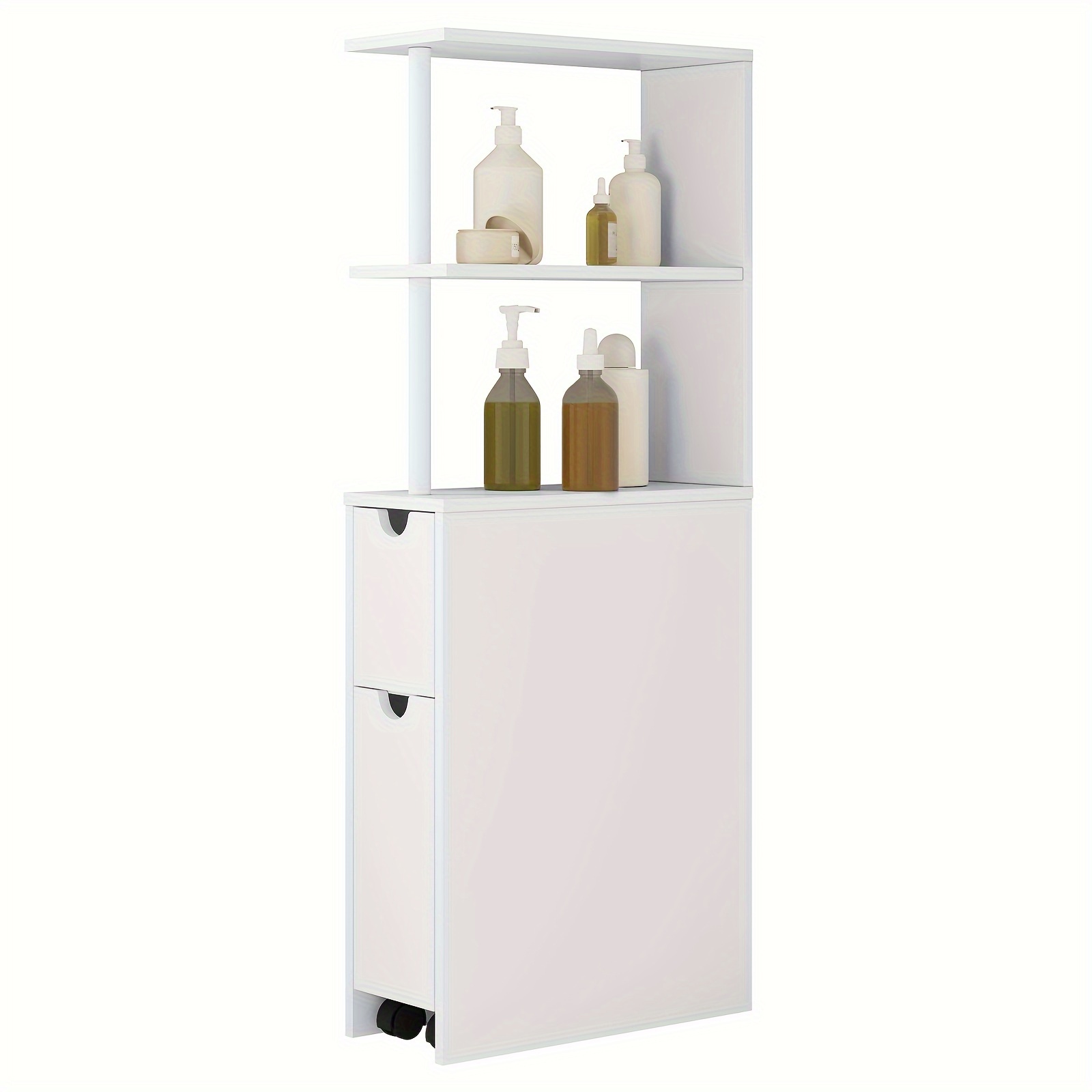 1pc Niche Cabinet Bathroom, With Drawer On Castors, Open Shelves, Bathroom Cabinet Narrow, Side Cabinet Kitchen Cabinet Cabinet, White, 19x113x45 Cm