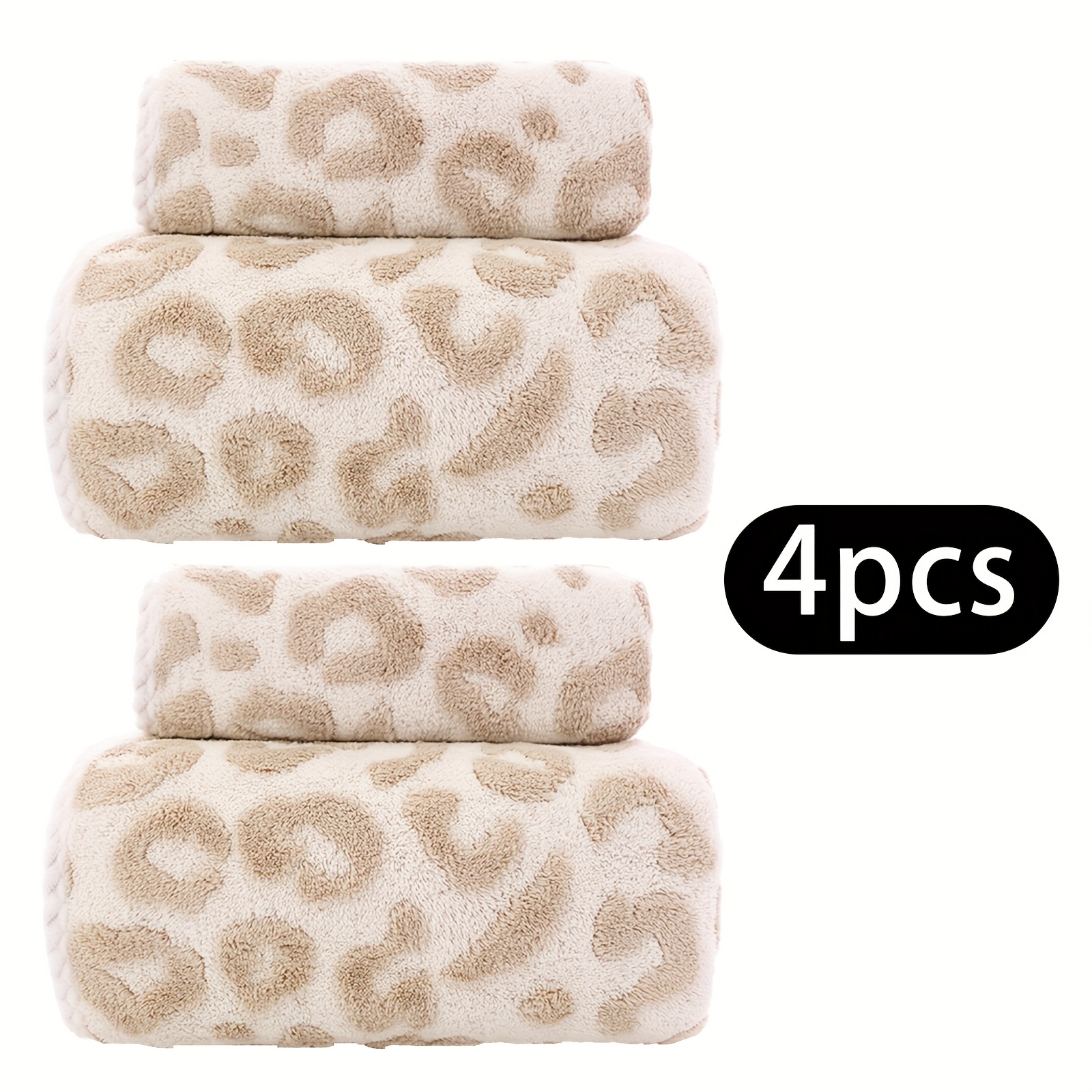 4pcs Set Absorbent Bath Towels, Thickened, Unisex, Polyester, With Leopard Print, For Home Use, No Electricity Needed