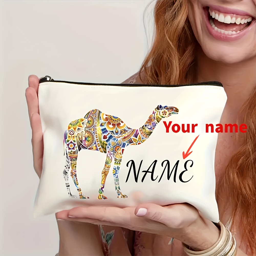 TEMU Custom Camel Print Makeup Bag, Large Capacity Zipper Pouch, Polyester, Unisex, Ideal Gift For Mother, Daughter, Best Friend, Teacher, Suitable