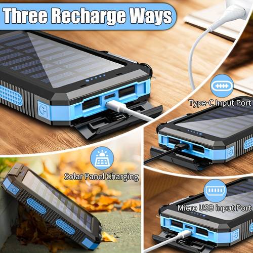 solar charger power bank 30000mah portable charger dual usb port built in led flashlight and compass for all cell phone and electronic devices