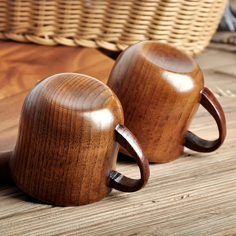 

2pcs - Wooden Coffee Mugs, Dining Cups With Handle, Suitable For Coffee, Tea, Cocoa, Milk, 6 Oz Creative Coffee Mugs
