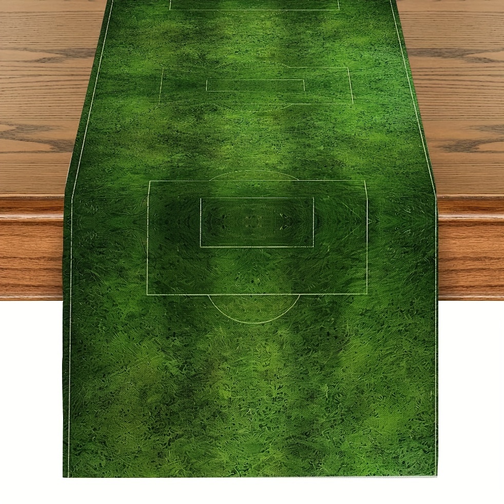 

1pc, Polyester Table Runner, Soccer Field Printed Dining Table Runner, Green Athletic Field Line Design, Simple Football Pitch Table Banner Decor For Sports Themed Parties & Events