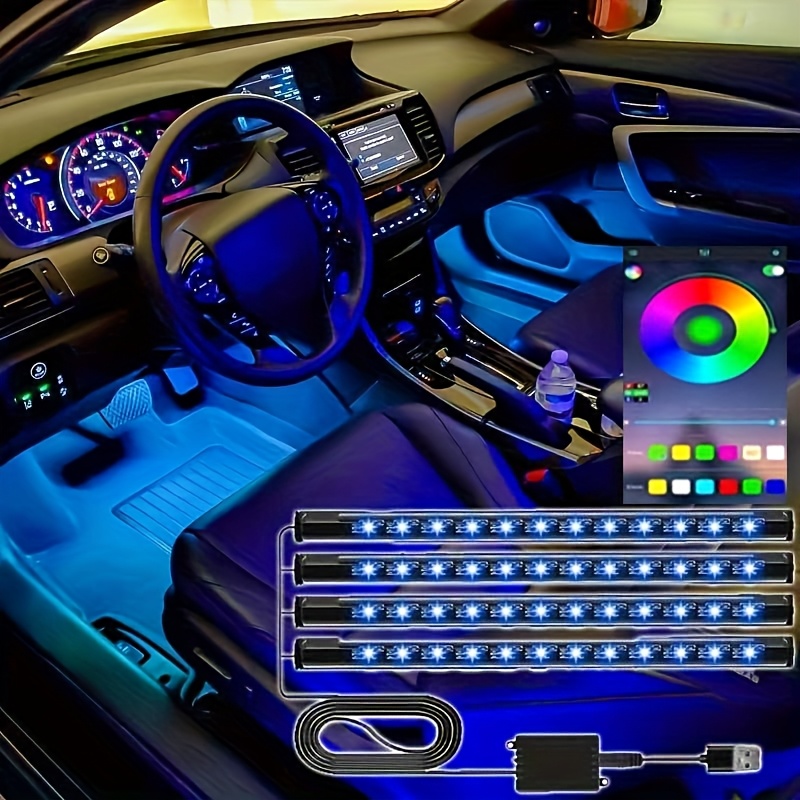TEMU Car Interior Lights 4pcs Led Cars, Interior Pedals, Color Sync Effects - Parties And Festivals, Suitable For Most Vehicles, Neon Lights With Usb