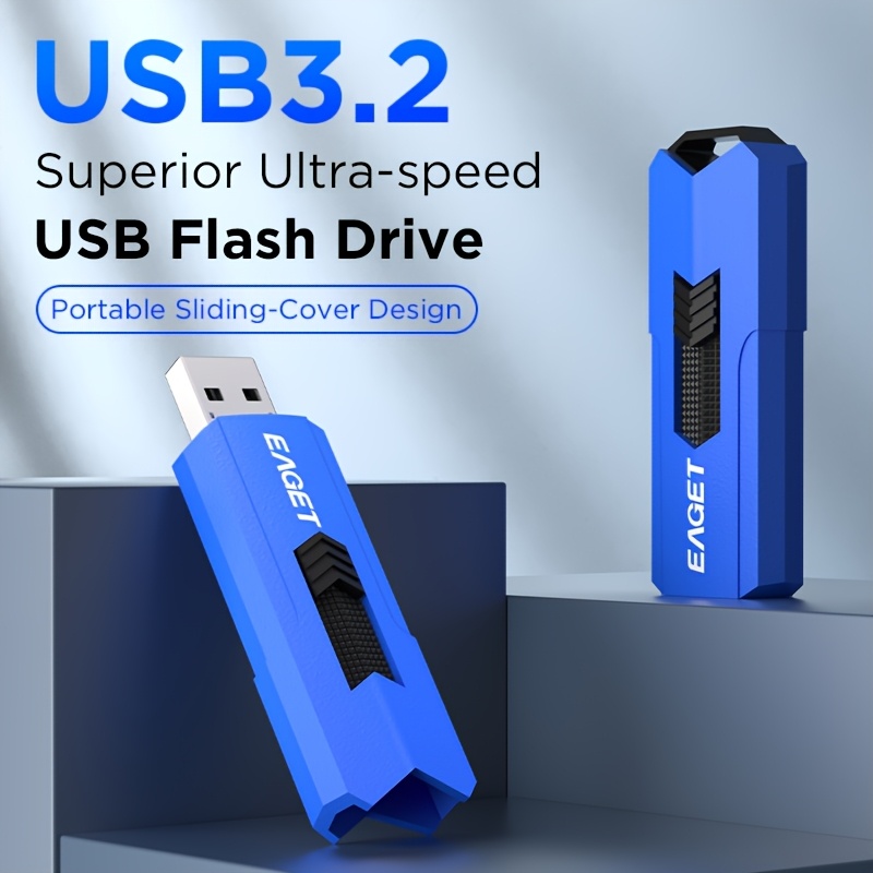 

Clé USB 3.2 Flash EAGET, Stockage Externe Portable Haute Vitesse, Design Rétractable, Disponible en 128 Go/64 Go/32 Go, pour PC et Mac Compatible avec la Stick