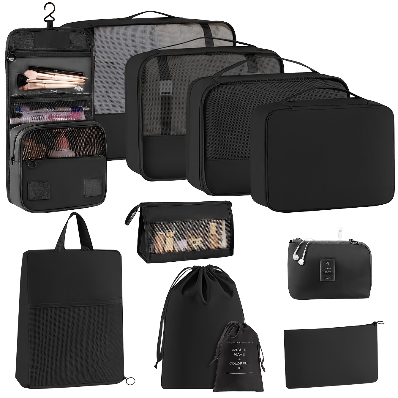 New Travel Organizer 11pcs Set, Zipper Closure, Durable Polyester - Suitable for Various Luggage Organization - Efficient Storage Travel Organizer, Luggage Organizer Bag | Vibrant Travel Set | Travel Essentials Set