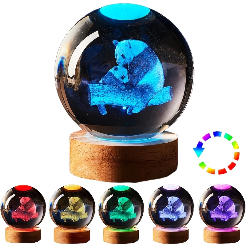 

3d Crystal Ball With Led Wooden Base, Laser Engraved Mother & Cub Night Light, Usb Powered, Glass Decor, Animal Theme, Perfect Gift For Day, Birthdays, Christmas, Valentine's, Anniversary