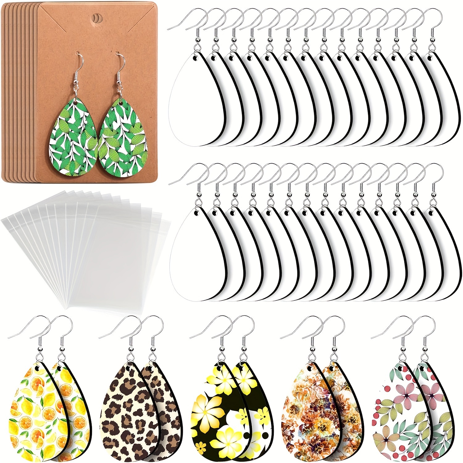 

Kit de Boucles d'Oreilles Sublimation en de de 250 Pièces avec Crochets & - Blanks en Bois pour la Création de Bijoux DIY