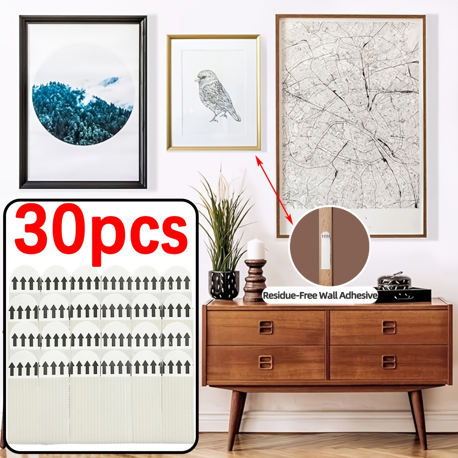 TEMU 30pcs Large Image Hanging Strip, No Damage Hanging Frame, Heavy-duty Hanging Strip, For Tool Hanging Strip, For Nail Hanging, Detachable And