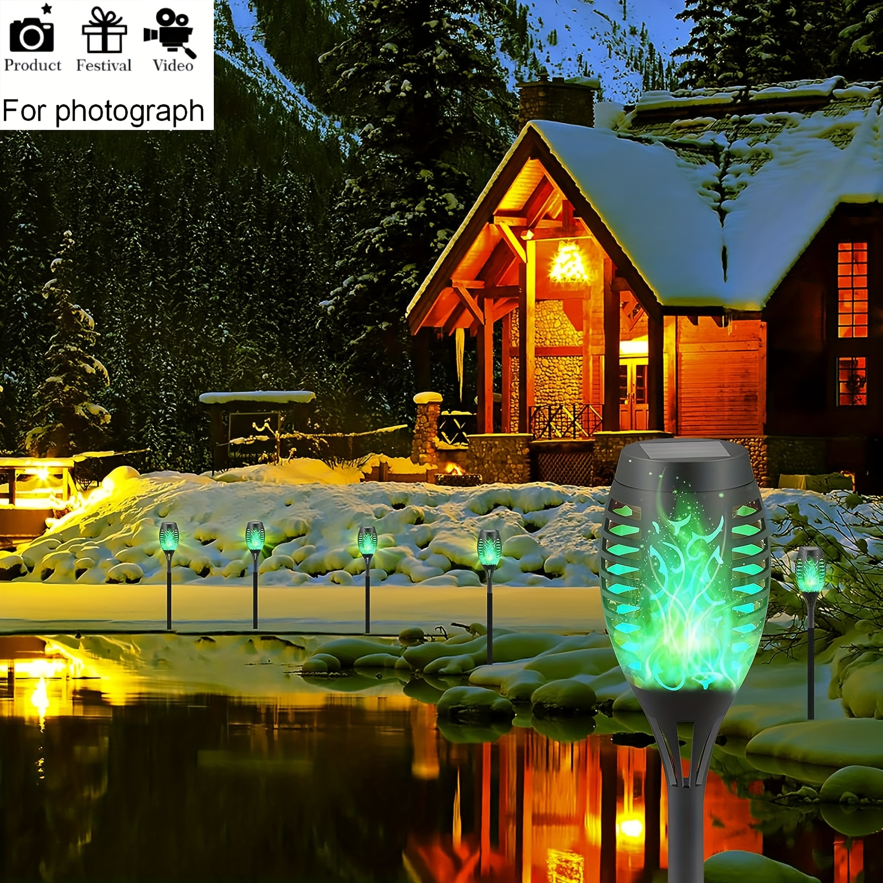 4 szt. Słonecznych lamp z płomieniem, inteligentne czujniki - czujnik światła, inteligentna przepustka, automatyczne dostosowanie barwy temperatury 0-3000K, dekoracje na Halloween/Boże Narodzenie/Dzień Dziękczynienia, wnętrza/zewnątrz/gazon/jesień/zima, polikrystaliczna siłowa panel słoneczny, dekoracje na Halloween