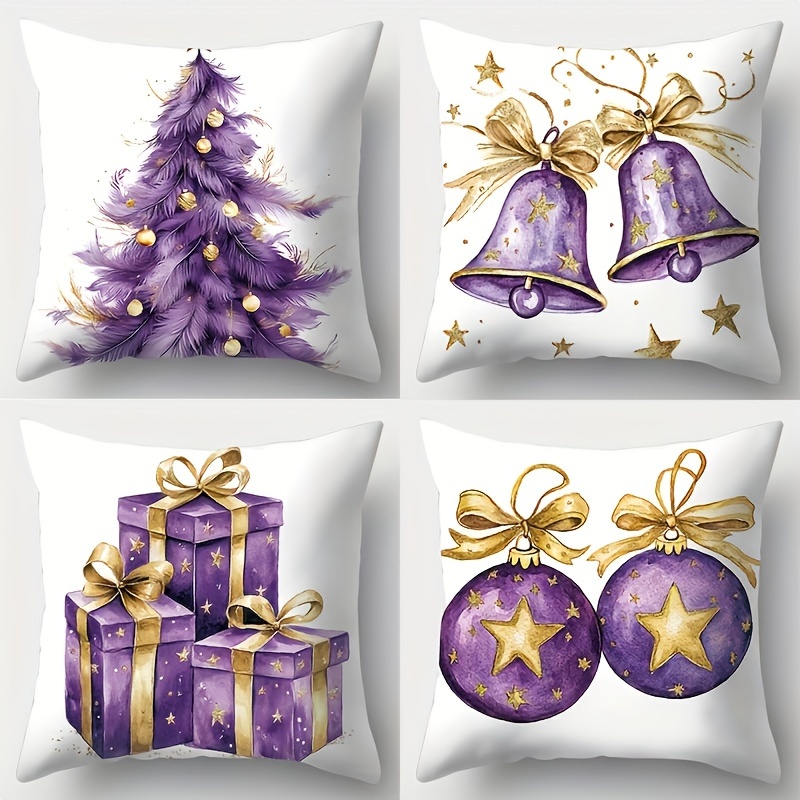

4pcs Christmas Christmas Tree, , And , Purple And , , Sofa And Living Room Decoration