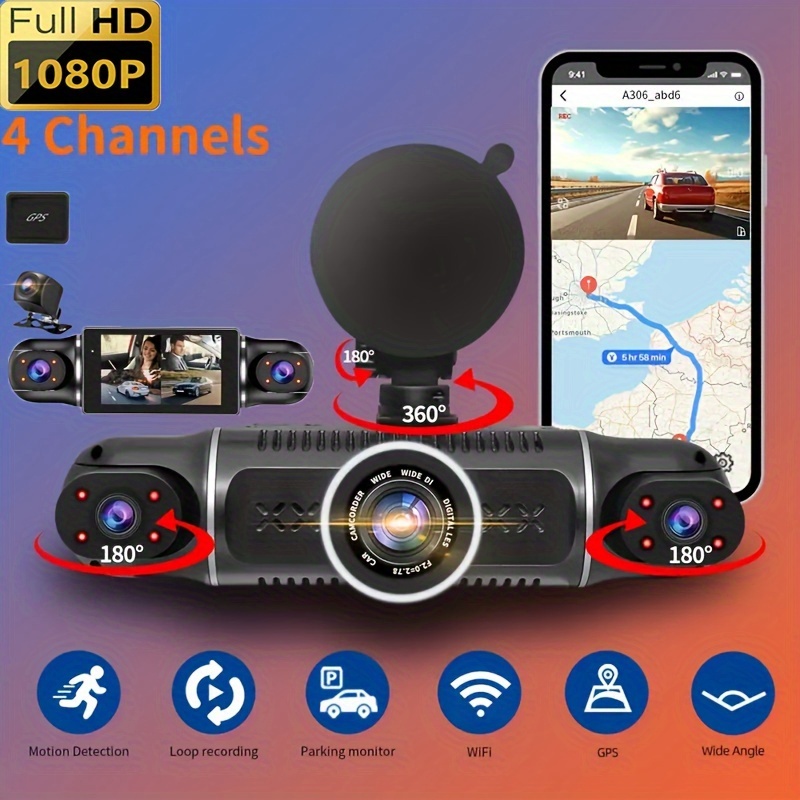 

Wifi Cell Phone Interconnection 4-way Car Recorder True Hd 1080p Front Car Outside Left And Right 360 Degrees Panoramic Gpd Speed Recorder Reverse Image Loop Recording
