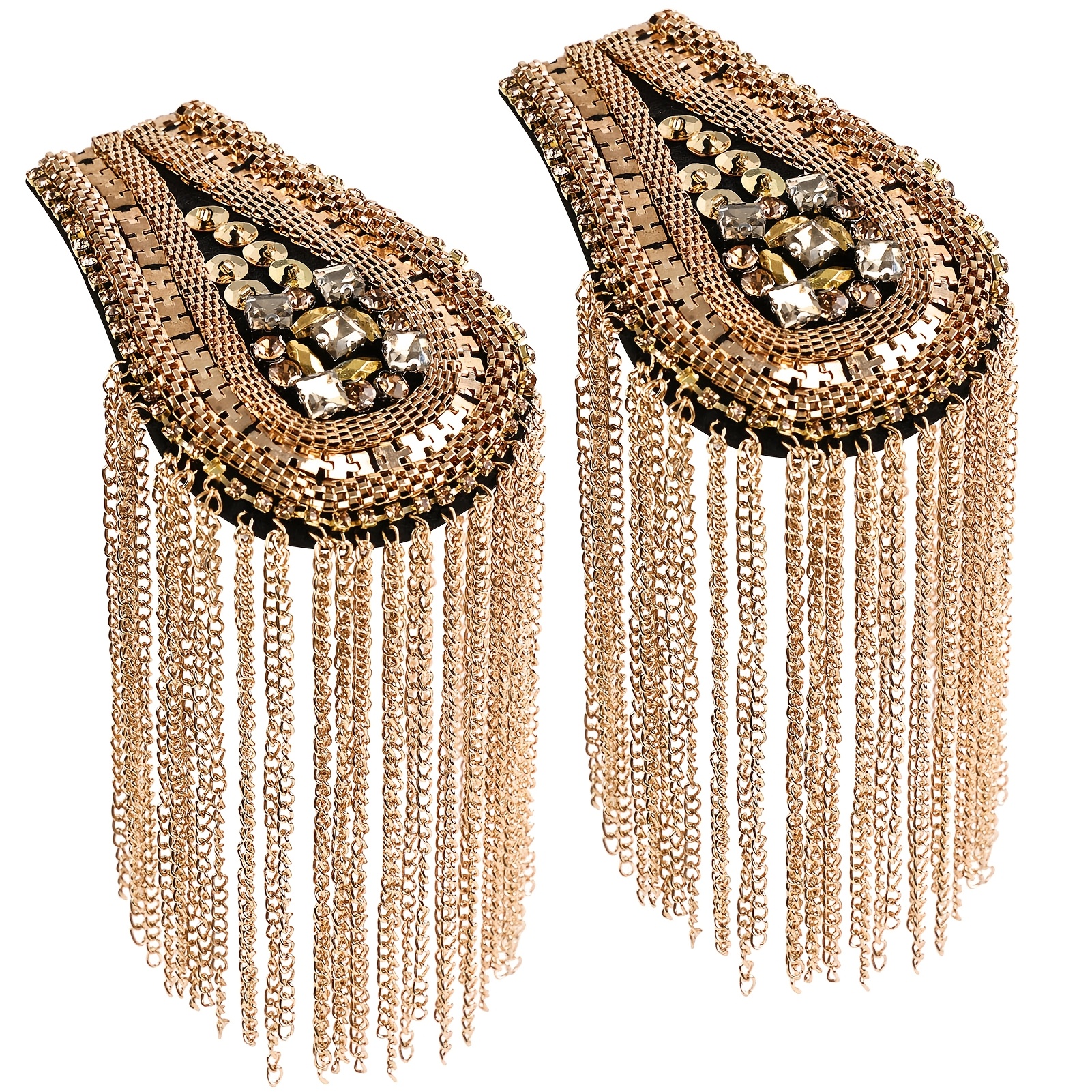 TEMU 2 Shoulder With Tassels, Featuring A Pin With A Shiny Chain And Teardrop Crystal Badge, With Vintage Glitter Tassel Lace Decorations, Suitable