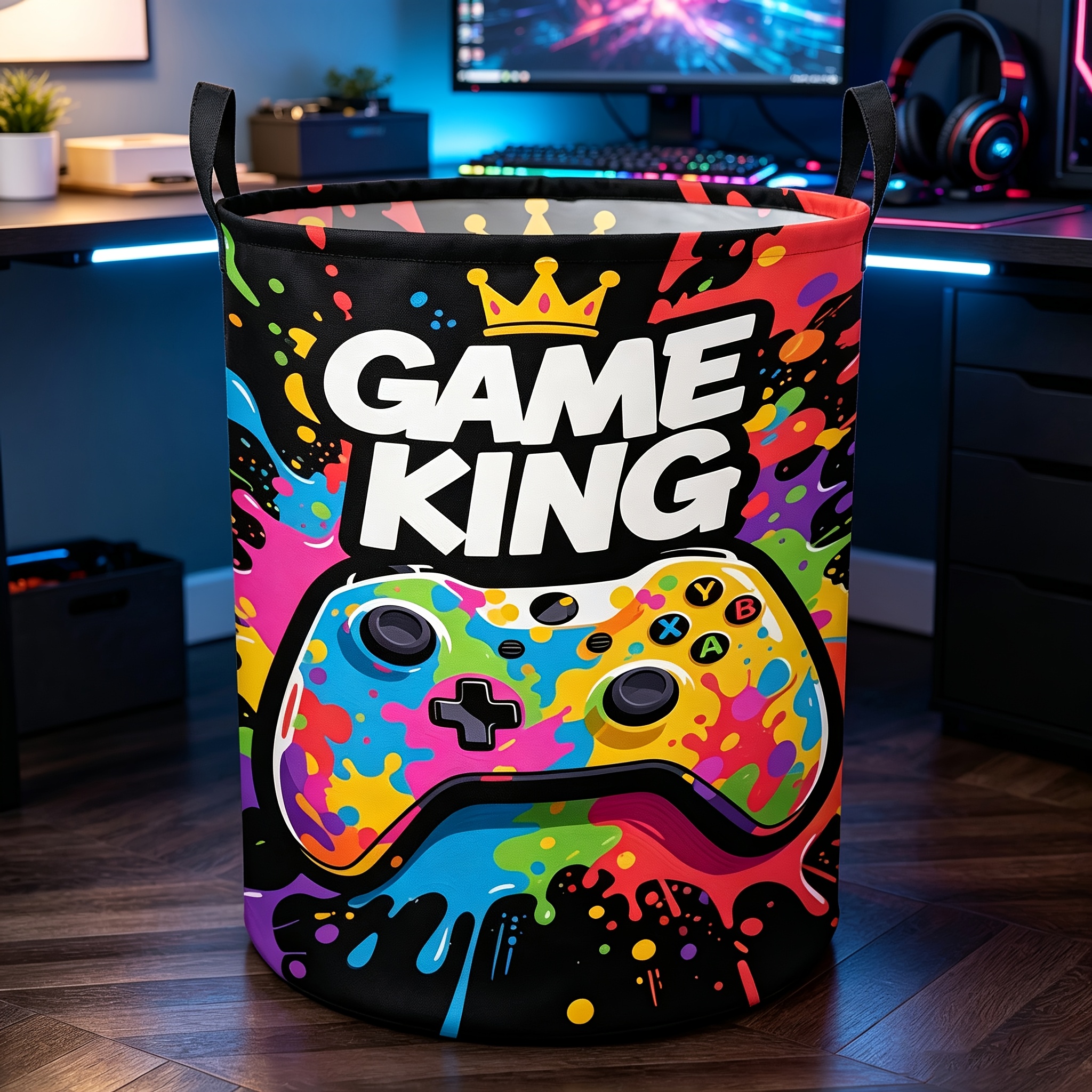 TEMU 1 Panier à linge Tête de Lit de Jeu avec Poignée - Organisateur de Rangement Design Jeu Vidéo, Tissu Durable pour Chambre, Bureau, Décoration de