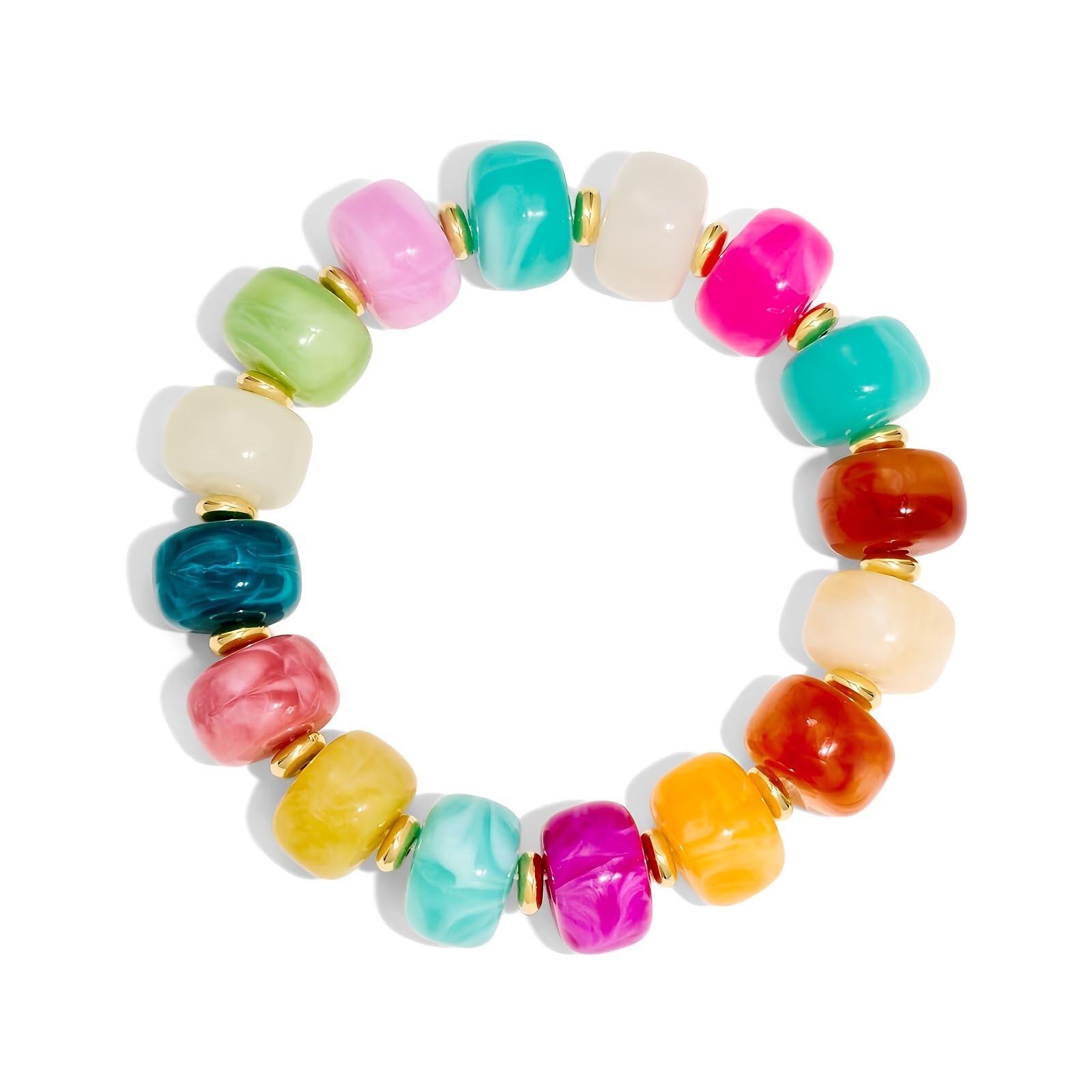 TEMU 1pc Women' Boho Chunky Bead Bracelet - Vibrant Resin Beads With Elastic Stretch, Y2k Bohemian Jewelry Suitable For Summer Beach Vacation, Casual