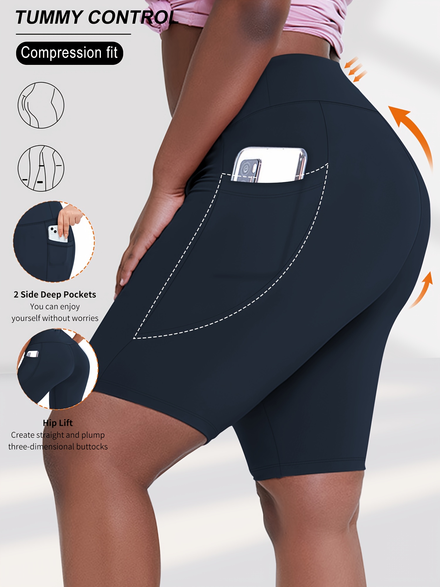Plus Size - Women'S Plus Size High Waist Crescent Pocketed Shorts - Stretchy, Comfort Fit, Casual Summer Style with Plump Design, Breathable Fabric for Everyday Wear, Plus Size Shorts