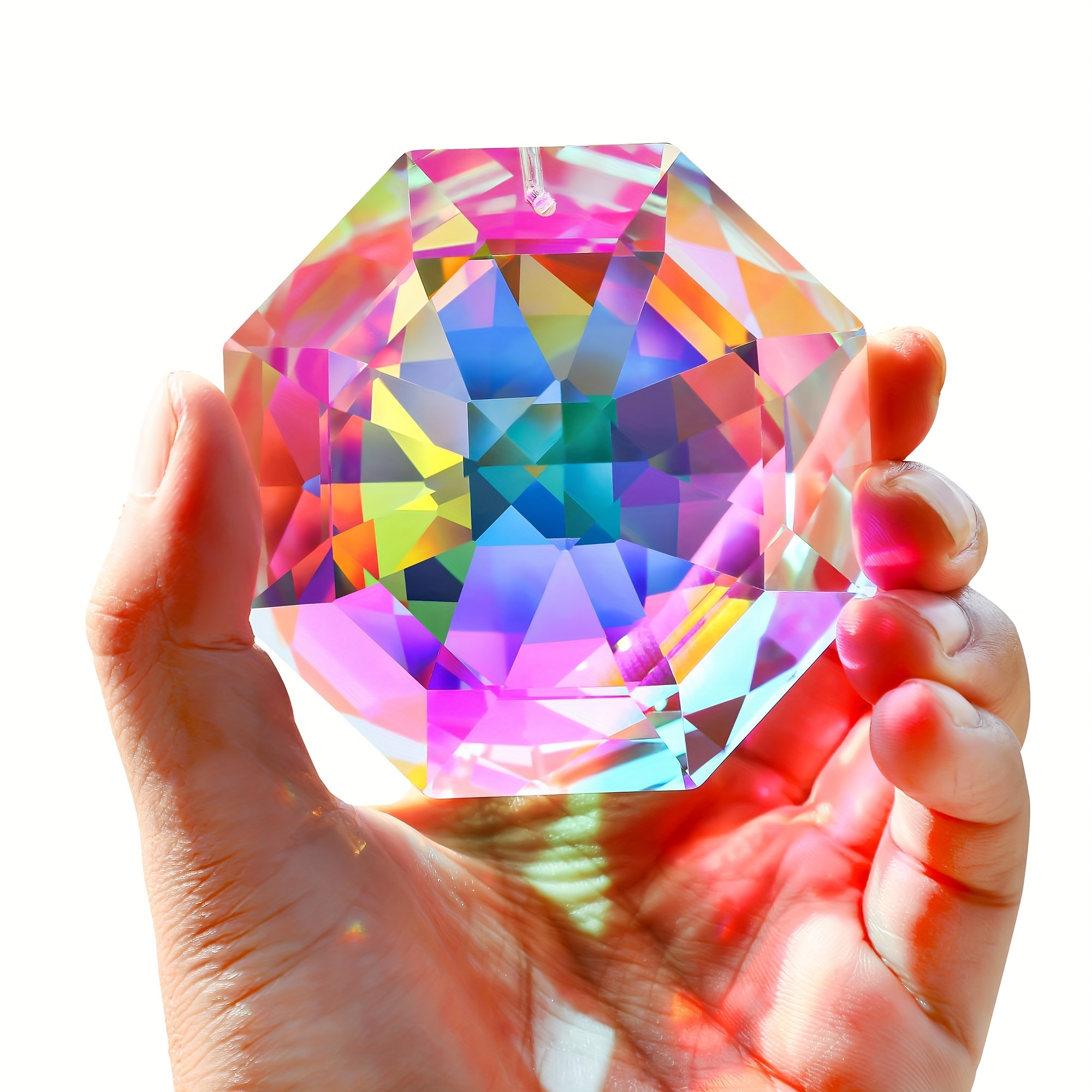 Image of 7.62cm Rainbow Sun Catcher Crystal, Suitable For Windows, Ab Colored Large Crystal Octagonal Bead Sun Catcher Prism For Indoor/outdoor Home Garden Hanging Decoration