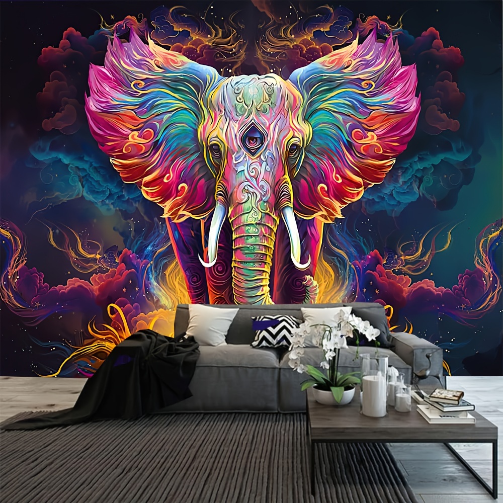 

1pc Colorful Elephant Pattern Tapestry, Polyester Tapestry, Wall Hanging For Living Room Bedroom Office, Home Decor Room Decor Party Decor, With Free Installation Package