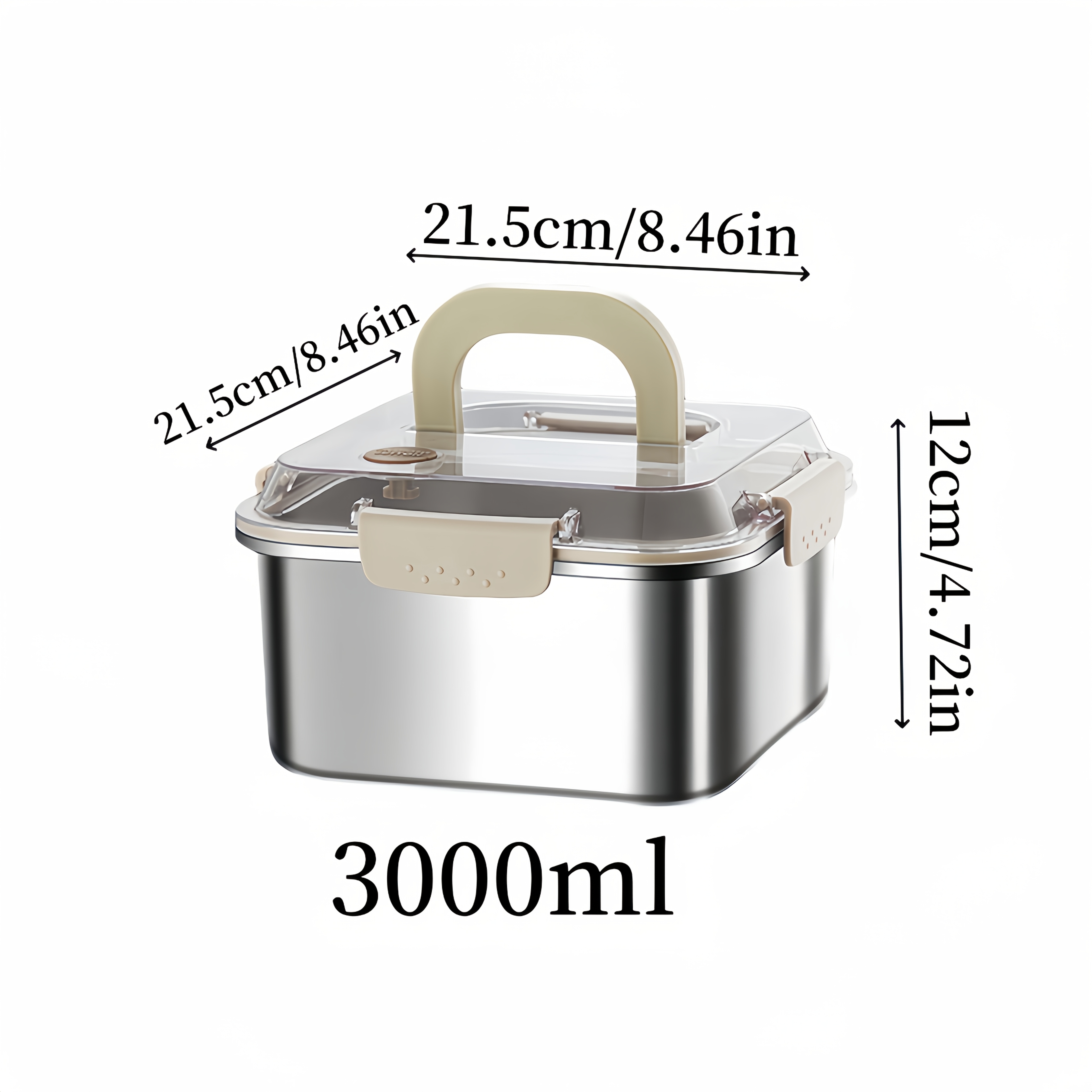 E-shop Verbesserter Edelstahl Quadratischer Lebensmittelbehälter mit Transparentem Verschlussdeckel & Griff - 1200ml/1600ml/2300ml/3000ml,