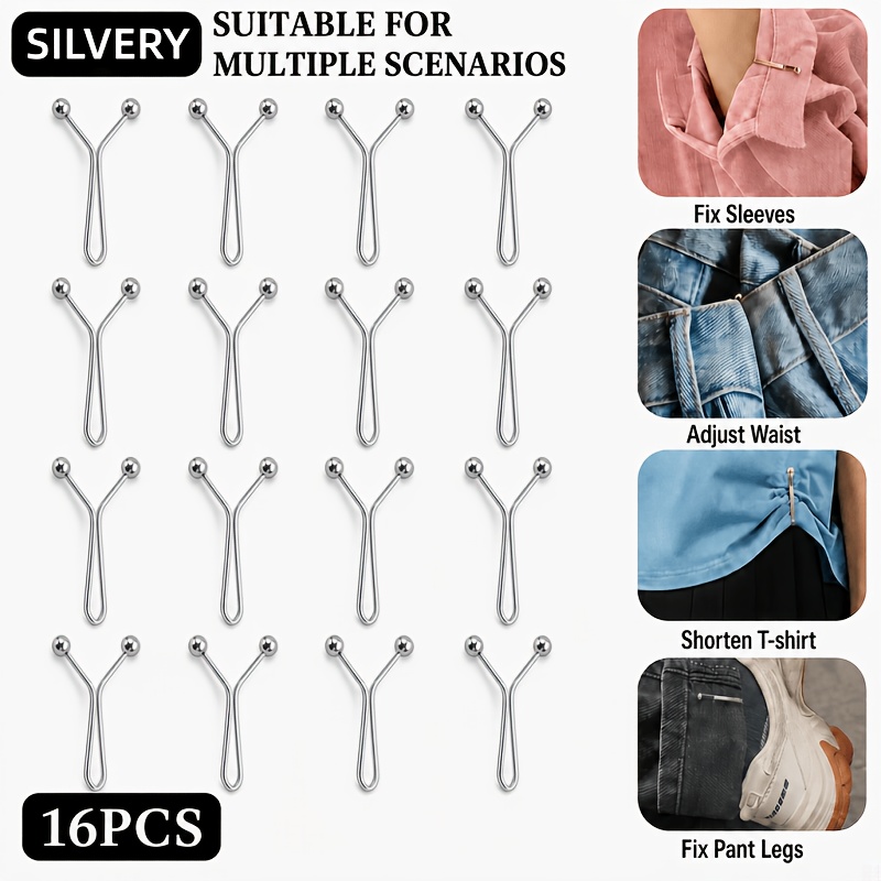 TEMU 16pcs Adjustable Seamless Waist Buckles - Multi-functional Metal Clips, Suitable For Tightening Belts, Pants, Scarves, Etc. , Durable, Designed,